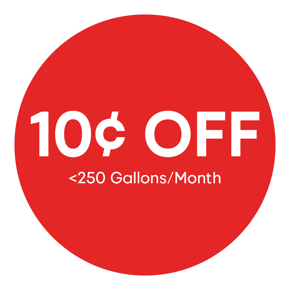 10 cents off per gallon when you buy less than 250 gallons a month