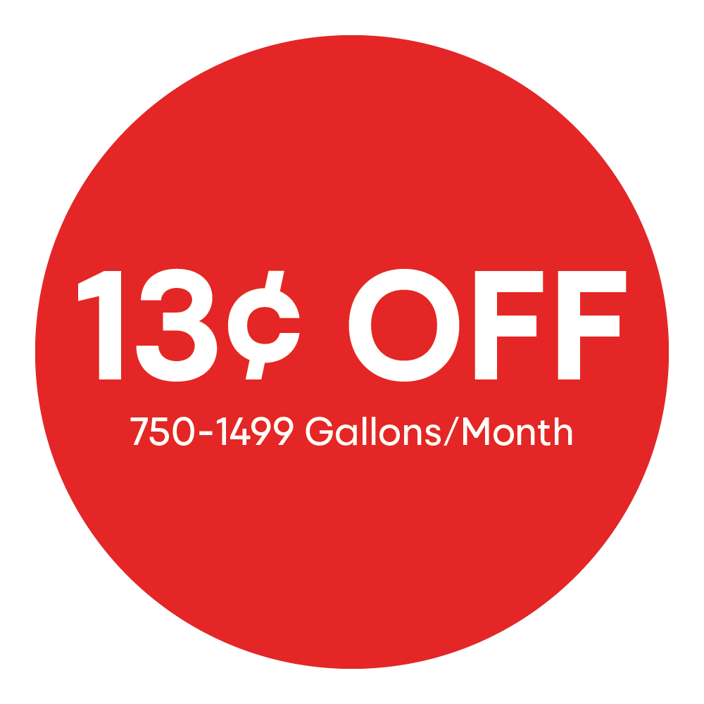 13 cents off per gallon when you buy 750-1499 gallons a month